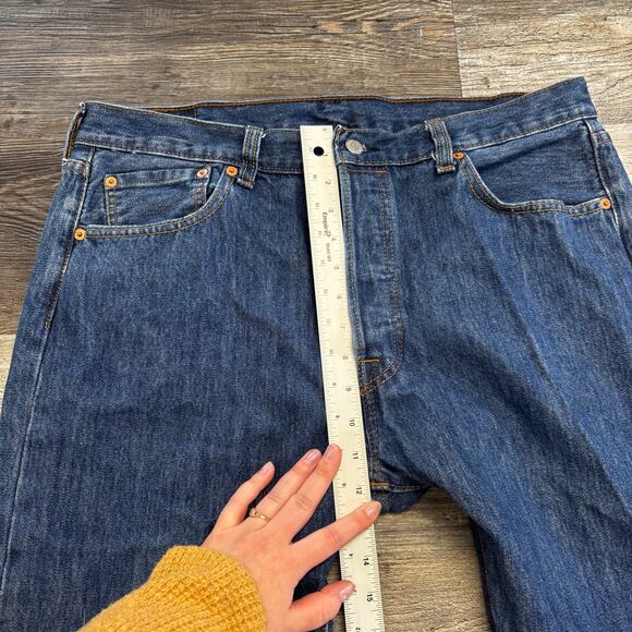 Levi's 501 Red Tab Dark Wash Blue Mens 35x31 Straight Leg Button Fly Denim Jean, - Picture 9 of 12